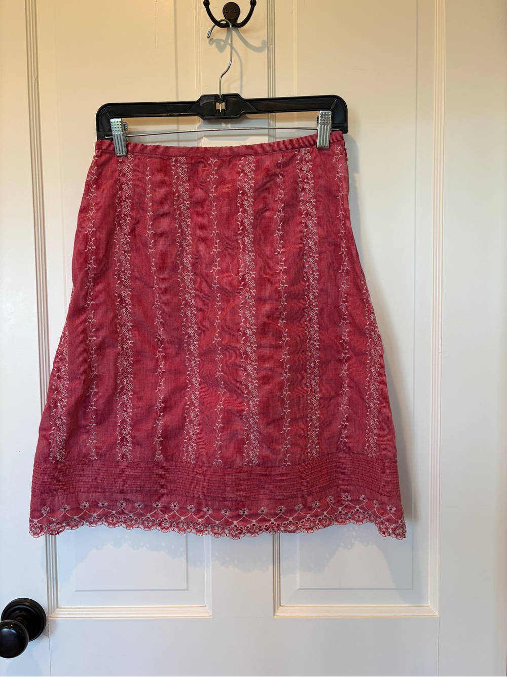Garnet Hill Red Embroidered A-Line Skirt